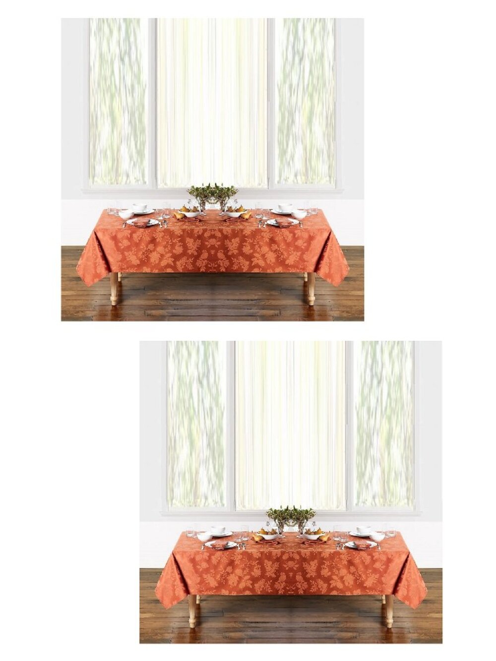 2 SPICE-color Autumn Medley Damask 60x104 inch Tablecloths (each seats 8 to 10)